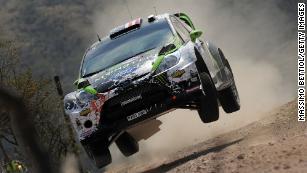 Ken Block and Alex Gelsomino compete at the WRC Rally Mexico in 2012. 