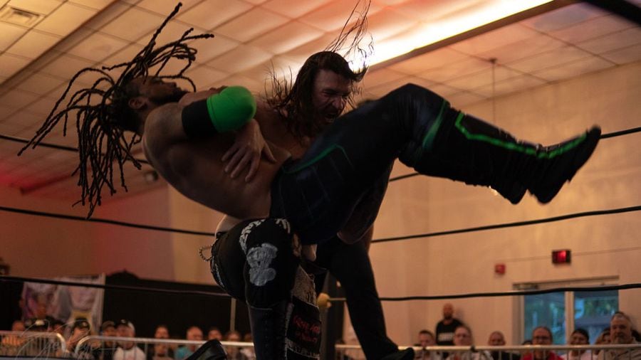 Wolfe Taylor punishes Jake St. Patrick at a Championship Wrestling from Florida Reloaded show in July.